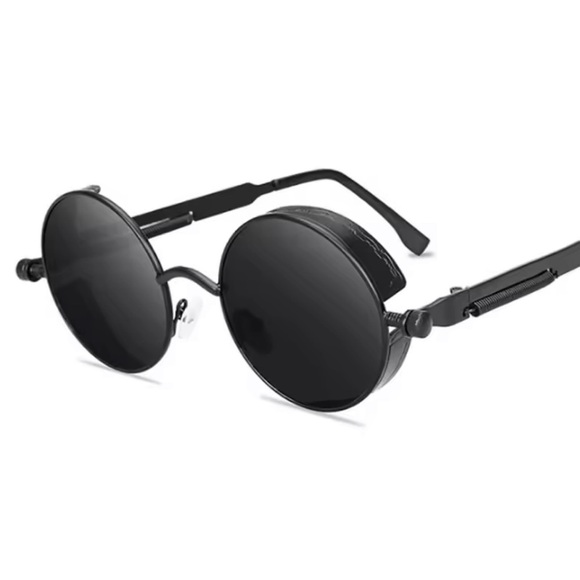 Retro Round Steampunk Black Metallic Sunglasses UV400 for Men & Women Bikercore - Picture 4 of 15
